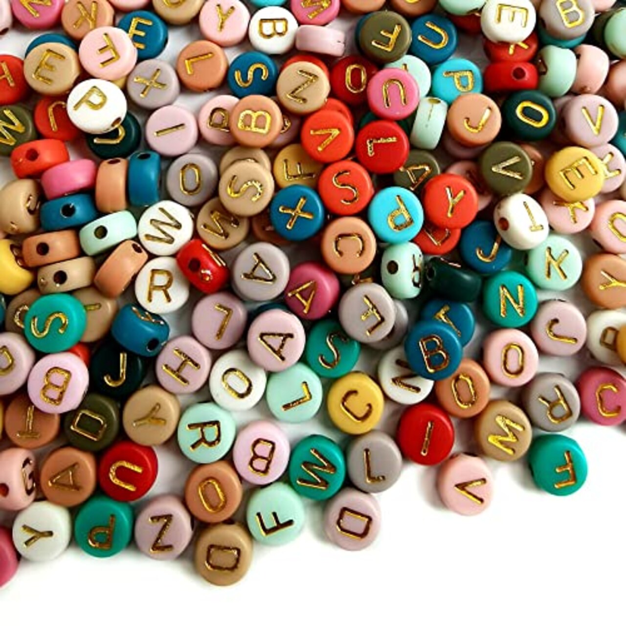 1000 pieces 4x7mm Round Letter Beads Colorful Acrylic with Gold Letter Alphabet for Jewelry Making